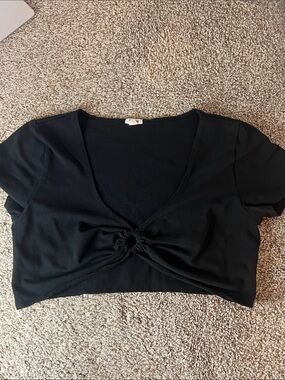 Garage Black Knot-Front Crop Top